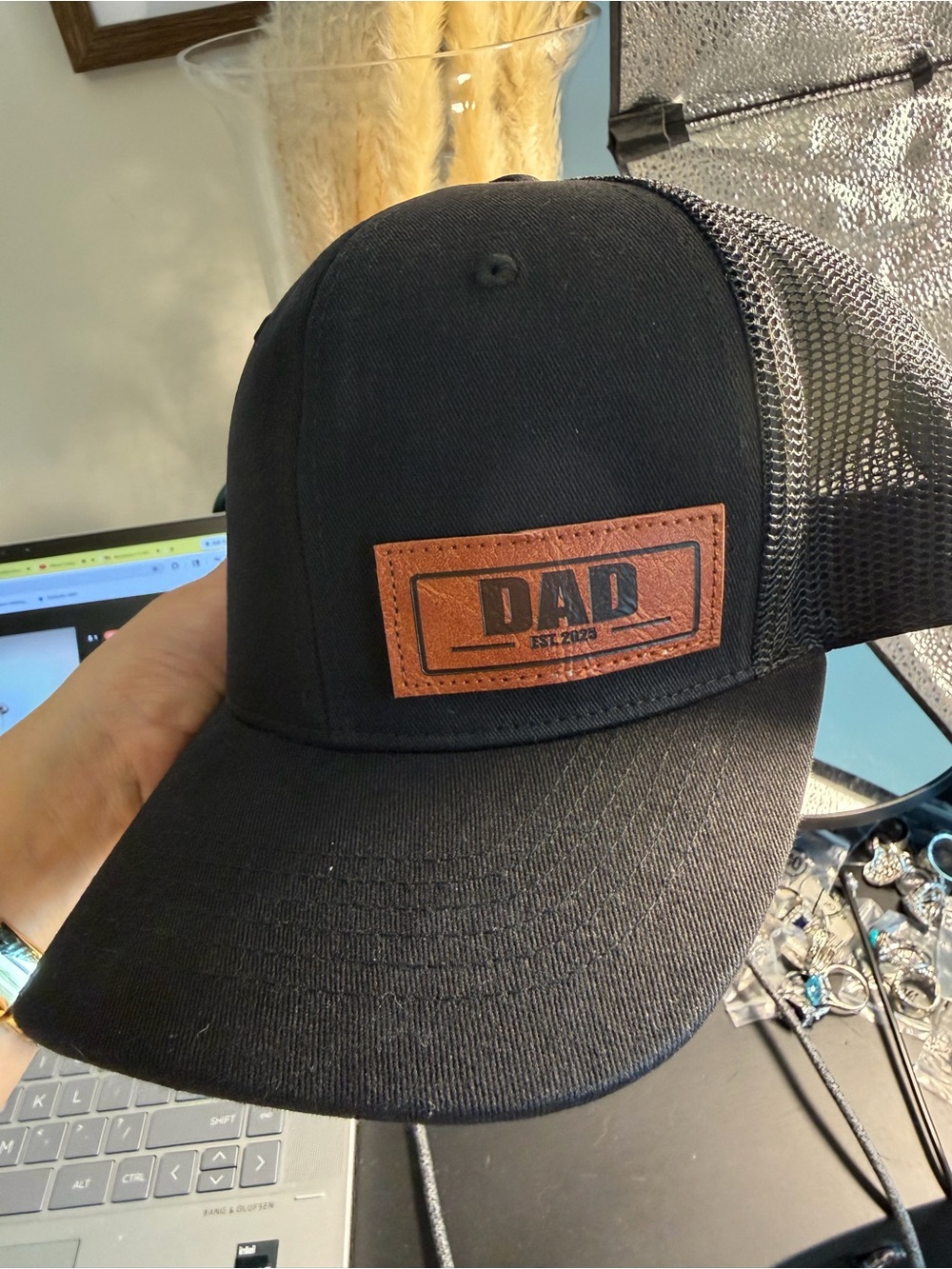 DAD EST. 2025 -Adjustable Snap-Back Men's Trucker Hat (Black) New Dads! - NEW!!